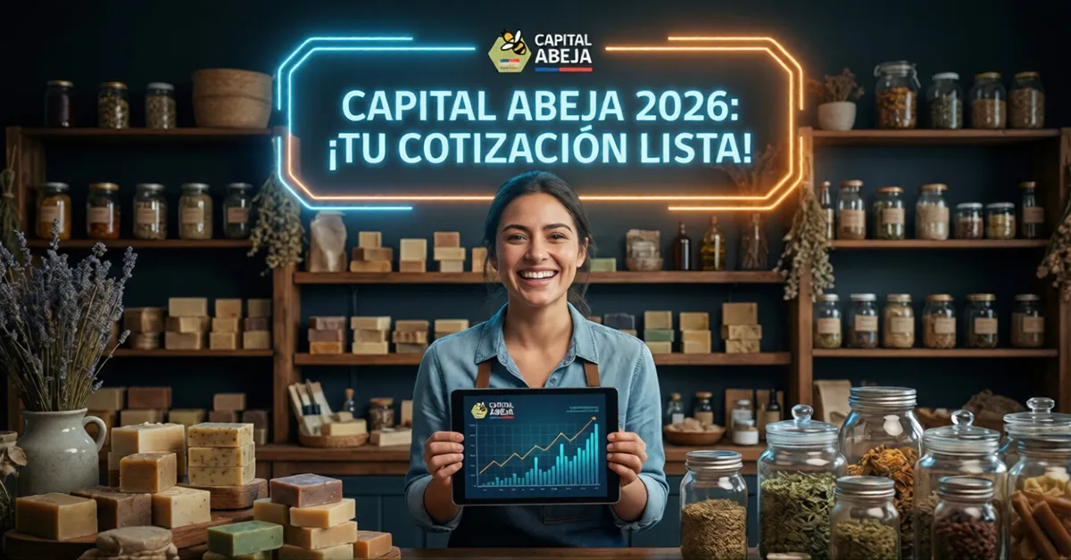 Mujer emprendedora chilena revisando cotización de página web para postulación Capital Abeja 2026 Sercotec