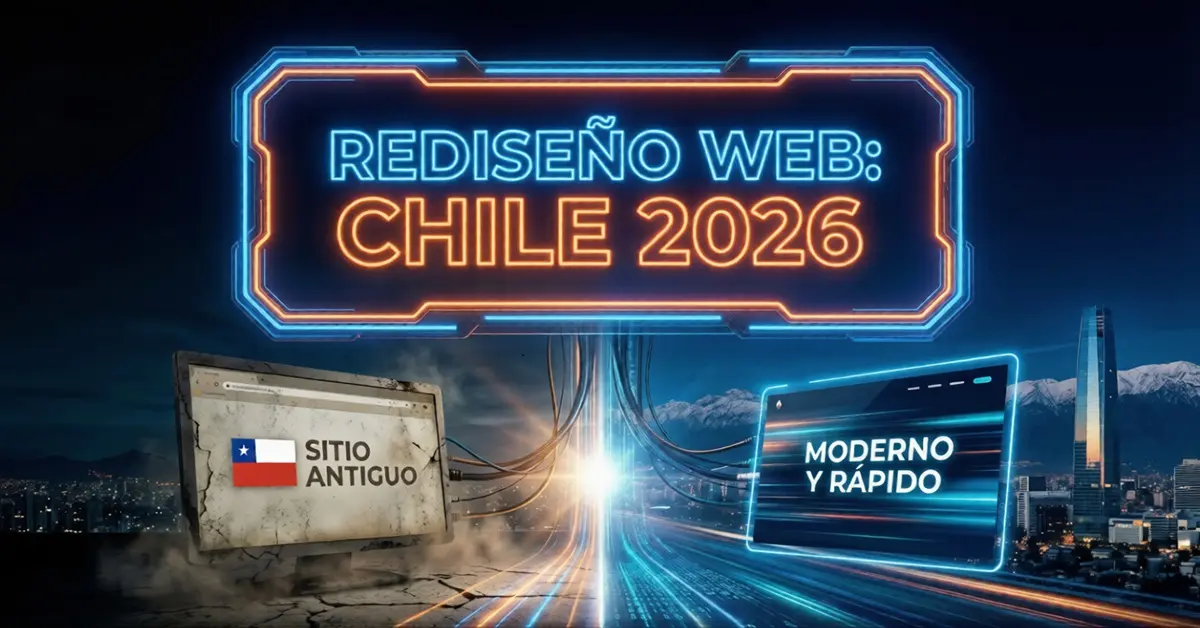 Una web nueva y una web antigua con el titulo Rediseño Web en Chile 2026